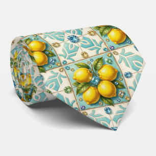 Gravata Limões de Amalfi Faux Silk Estilo de Luxo Design