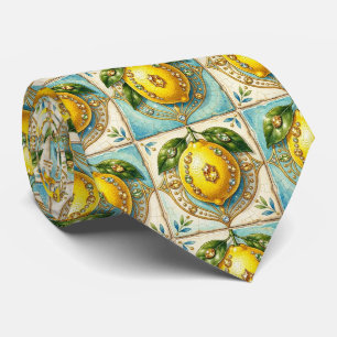 Gravata Limões de Amalfi Faux Silk Estilo de Luxo Design