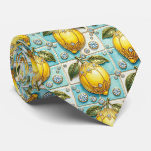 Gravata Limões de Amalfi Faux Silk Estilo de Luxo Design
