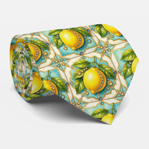 Gravata Limões de Amalfi Faux Silk Estilo de Luxo Design