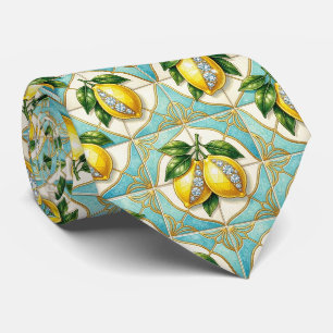Gravata Limões de Amalfi Faux Silk Estilo de Luxo Design