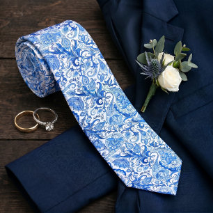 Gravata Linda Luz Azul Escuro Floral Paisley Arte