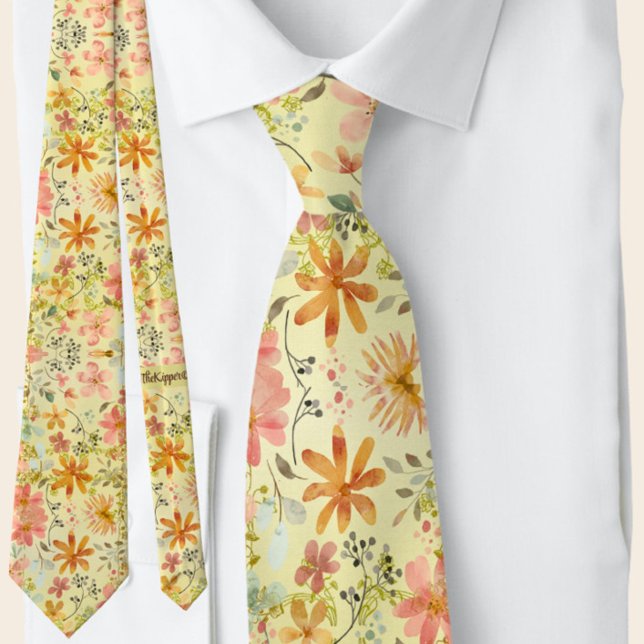 Gravata Linda Peach Amarelo Verão Floral (Criador carregado)