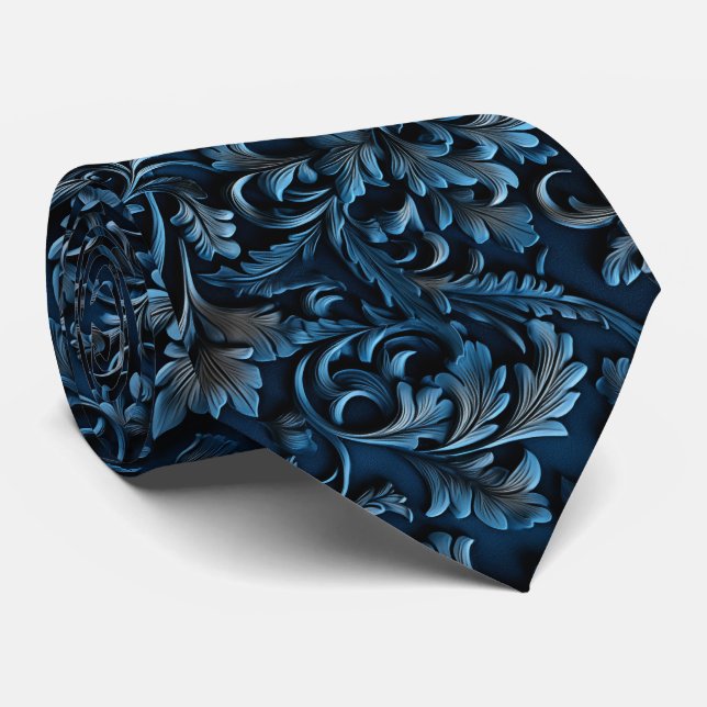 Gravata Lindo Azul Falso Couro Trabalhadoparece  (Rolled)