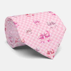 Gravata Lindo padrão de fita rosa e gingham doce e feminin