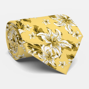 Gravata Lindo padrão de flores amarelo pálido