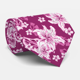 Gravata Lindo padrão de flores magenta
