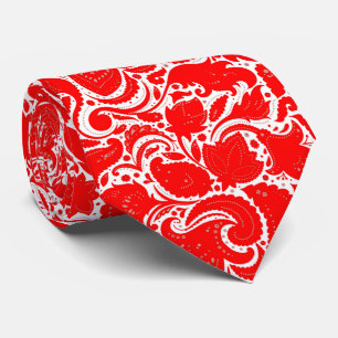Gravata Lindo padrão de paisley vermelho e branco