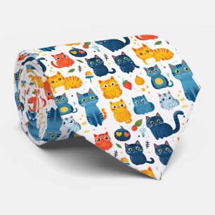 Gravata Lindos gatos kawaii brincando com brinquedos branc