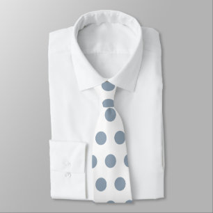 Gravata Lindos grandes pontos azul-acinzentados em branco