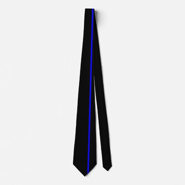 Gravata Linha vertical fina azul no preto deslocado certo (Frente)