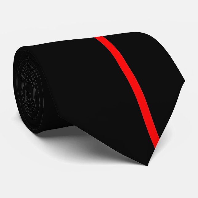 Gravata Linha vertical fina vermelha no preto deslocado (Rolled)