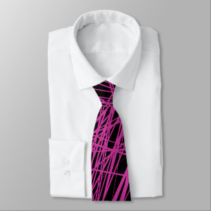 Gravata Linhas abstrato - Rosa profunda em preto