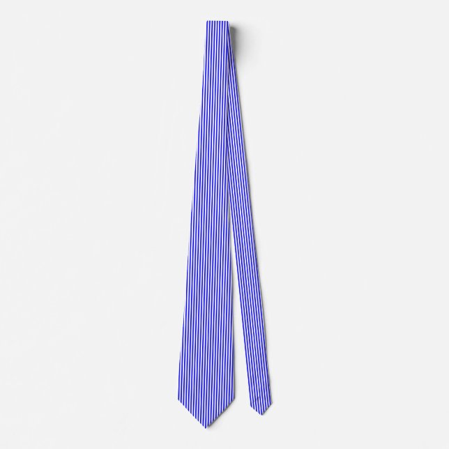 Gravata Linhas brancas retas com azul (Frente)