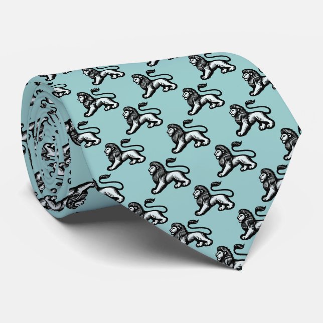 Gravata Lion Statant - Preto com Sombreados do Verde Azul (Rolled)