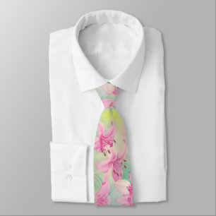 Gravata Lírios de cor-de-água cor rosa-rosa-branca