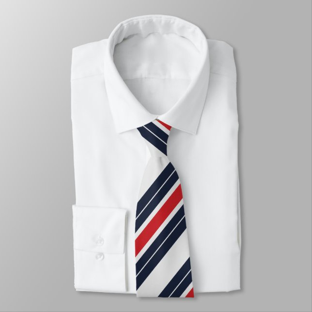 Gravata Listra de Bala Azul Marinho Vermelho Branco (Amarrado)