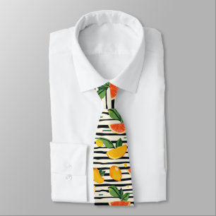 Gravata Listra de Fruta Tropical Amarela Laranja Rosa e Ve