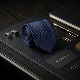 Gravata Listra de Platina Midnight Navy Executivo