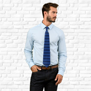 Gravata Listra Horizontal Azul Marinho e Azul Escuro