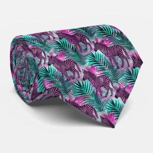 Gravata Listra Rosa Zebra Jungle Padrão Tropical
