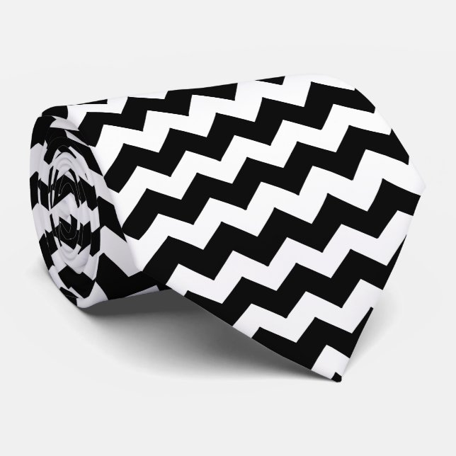 Gravata Listra Zig Zag Preto e Branco (Rolled)