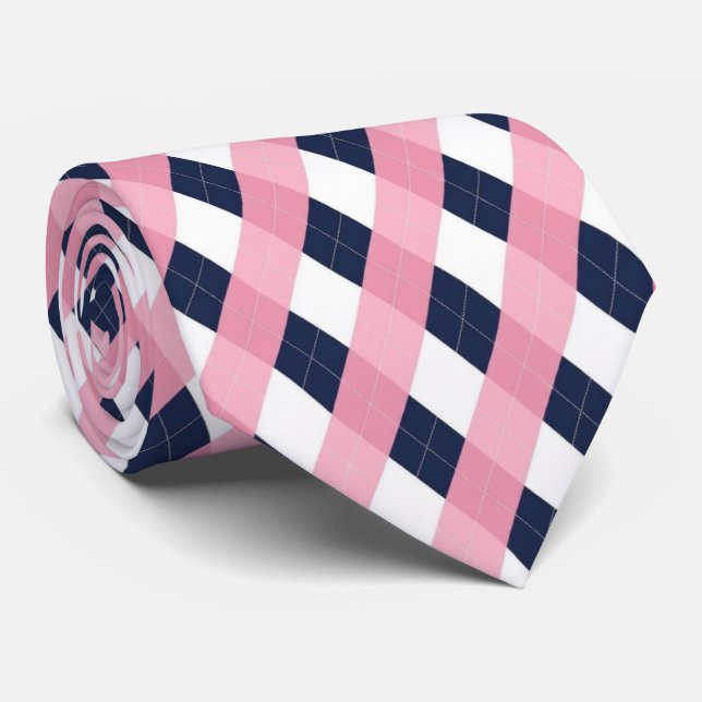 Gravata listrada azul e rosa moderna com padrão ar (Rolled)