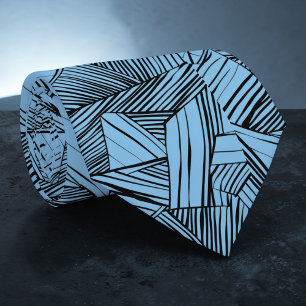 Gravata Listrada Geométrica Preta e Azul Personali