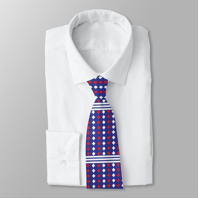 Gravata Listrado de Diamante Vermelho Branco (Amarrado)