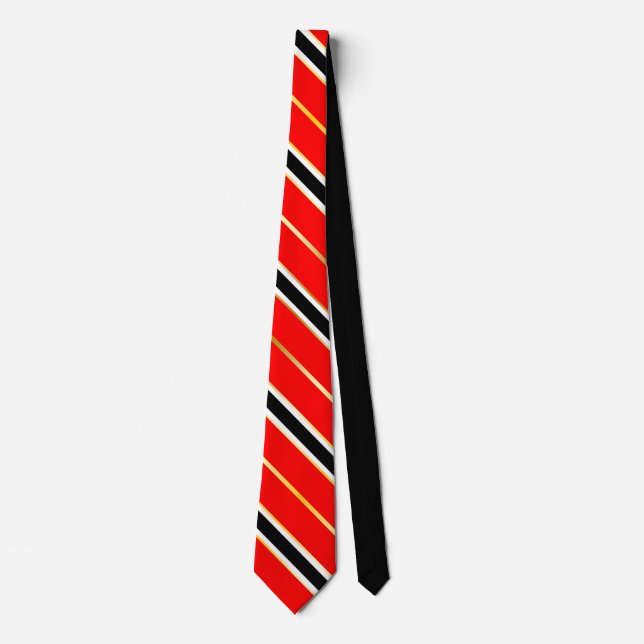 Gravata Listrado de Vermelho Branco Preto e Dourado (Frente)