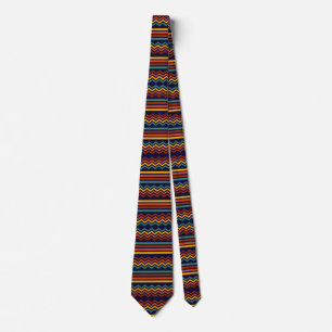 Gravata Listras Chevron Boho dos anos 70 em Azul Marinho e