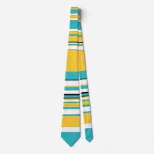 Gravata Listras Complexas - Turquesa e Amarelo