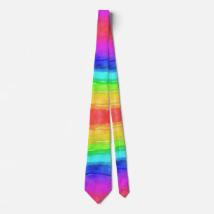 Gravata Listras de Arco-Íris Ombre Aquarela Orgulho Gay Mo