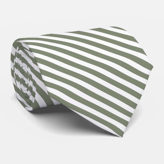 Gravata Listras de Diagonal Branca e Sage (Cor Personaliza (Rolled)