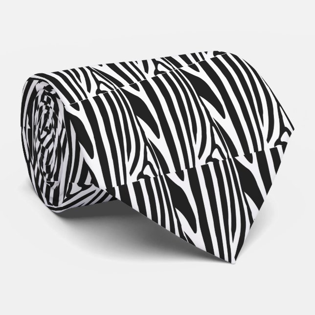 Gravata Listras de Zebra Preta e Branca  (Rolled)