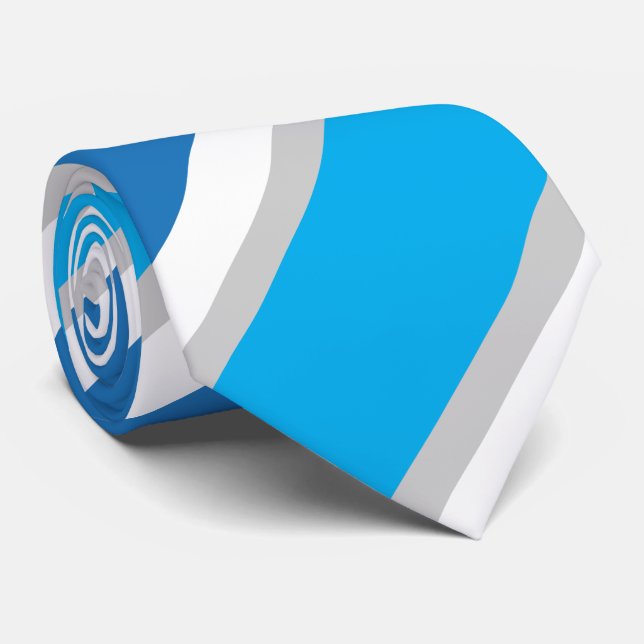 Gravata Listras Geométricas Simples em Azul, Branco e Cinz (Rolled)