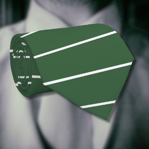 Gravata Listras Horizontais Finas de Verde Caçador e Branc