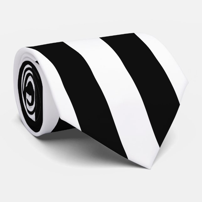 Gravata Listras Verticais Largas Simples Preto e Branco (Rolled)