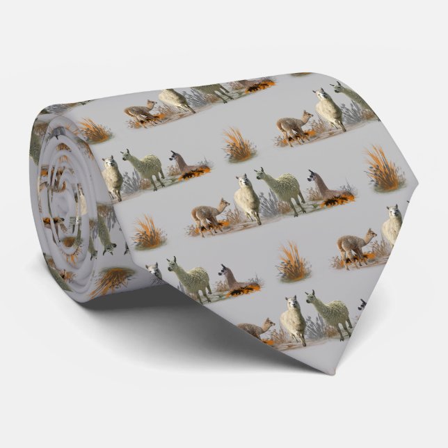 Gravata Llama Meadow Tie (Cinza Leve) (Rolled)