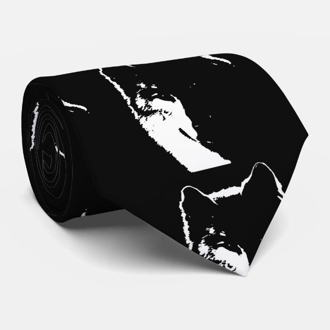 Gravata Lobo Negro e Branco (Rolled)