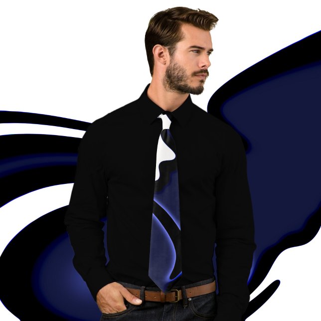 Gravata Lua azul: Abstrato azul, branco e preto (Criador carregado)