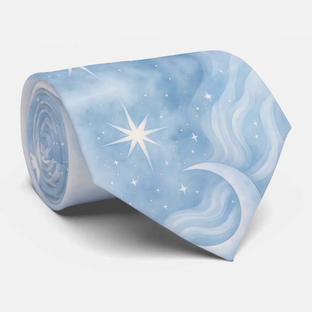 Gravata Lua Celestial Stars Dreamy Sky Pastel Watercolor (Rolled)