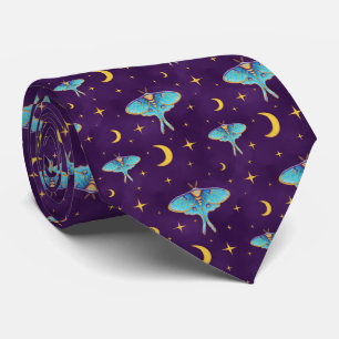 Gravata Luna Moth Celestial Moons & Stars Roxo