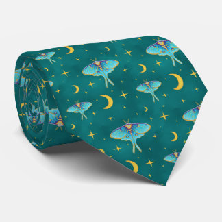 Gravata Luna Moth Celestial Moons & Stars Teal
