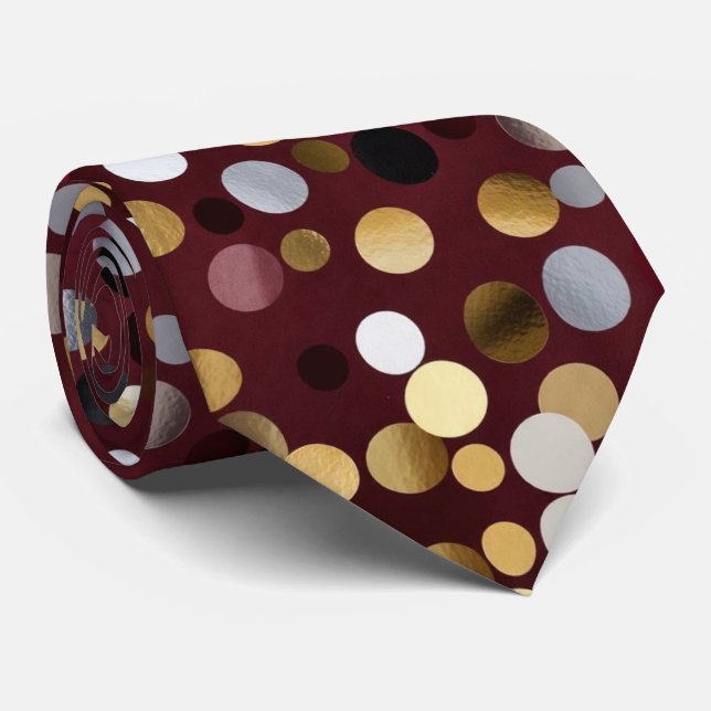 Gravata  Luxe Wine Red with Gold & Silver Dot  (Rolled)