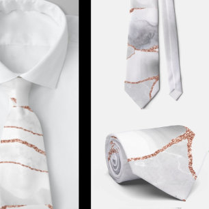 Gravata Luxo Branco Rosé Dourado Ágata Geodo Brilho