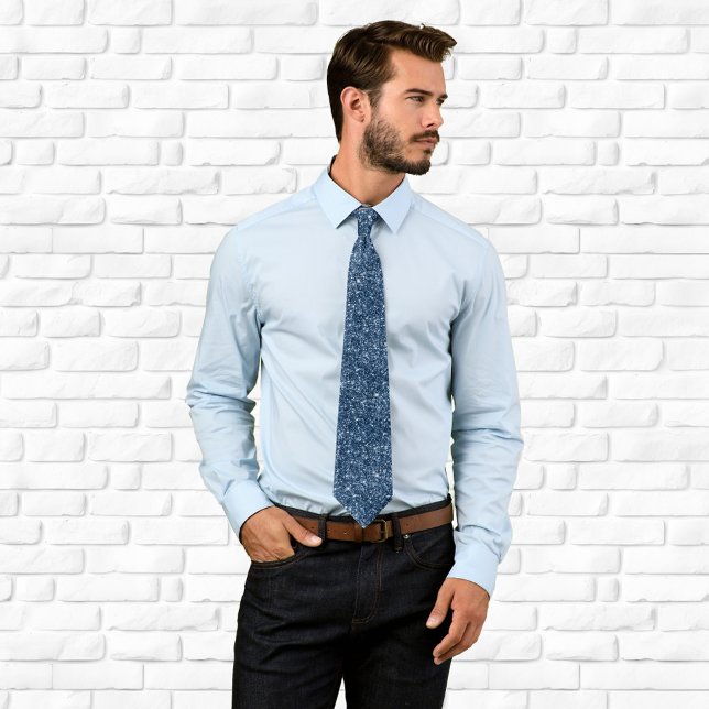 Gravata Luxo Brilhante Azul Marinho Brilhante (Navy Blue Glitter Neck Tie)