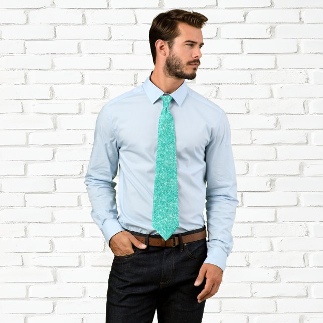 Gravata Luxo Brilhante Turquesa Brilho (Faux Bright Teal Glitter Neck Tie)