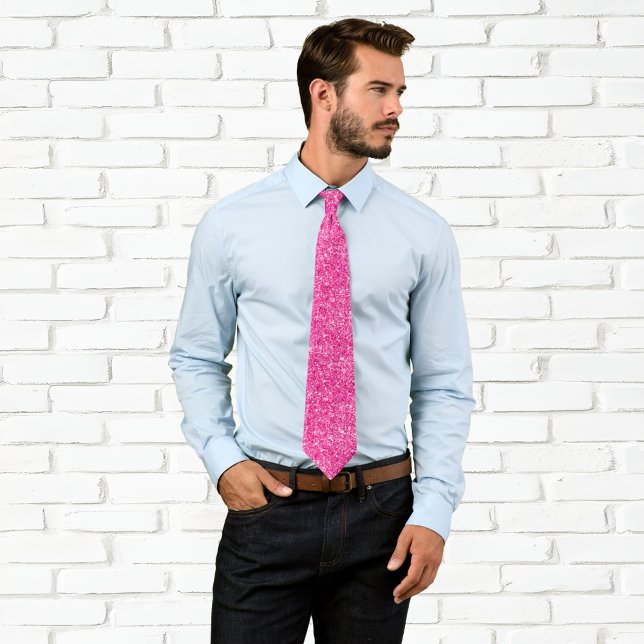 Gravata Luxo Brilho Rosa Quente Glitter (Faux Hot Pink Glitter Neck Tie)