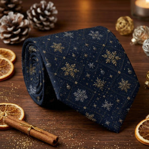Gravata Luxo de Floco de Neve Azul Marinho no Feriado de I